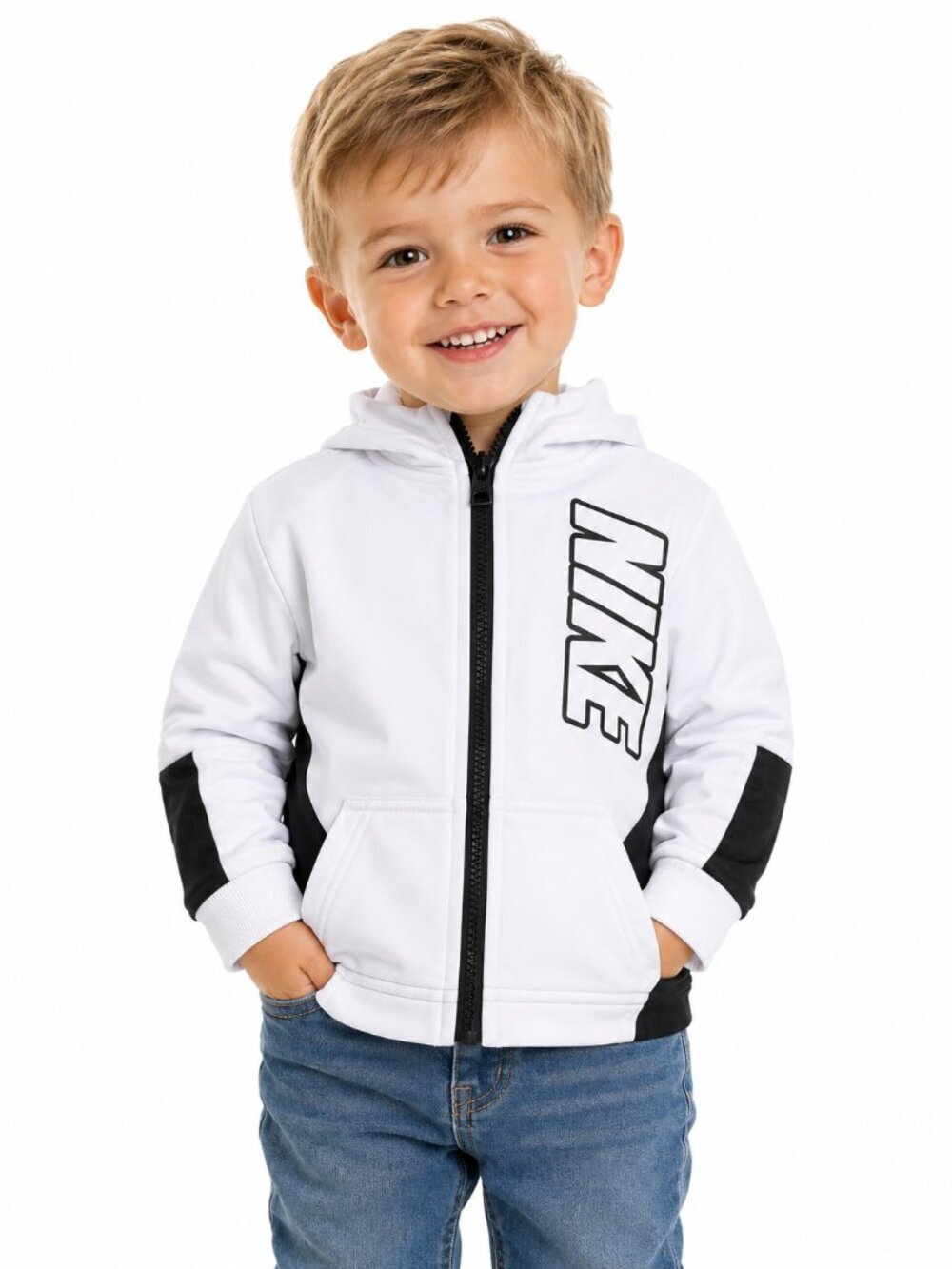 Nike Toddler Full Zip Track Jacket White Black Logo Athletic 2T Unisex Zip Up